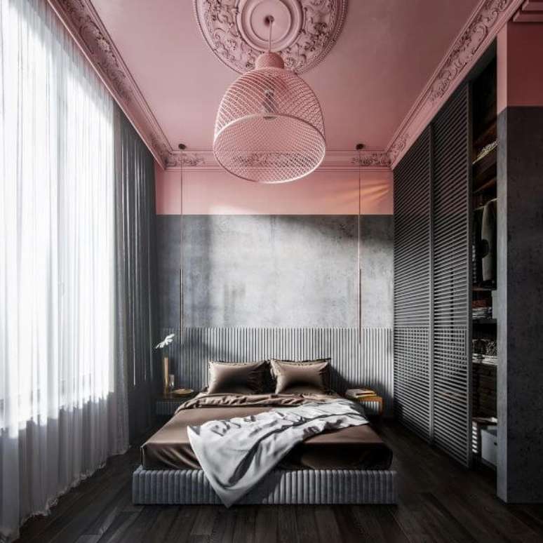 12. Quarto rosa e cinza escuro para uma decora&ccedil;&atilde;o moderna &ndash; Por: Design Ideas