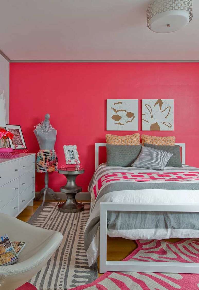 63. Quarto rosa pink com detalhes em cinza &ndash; Por: Pinterest