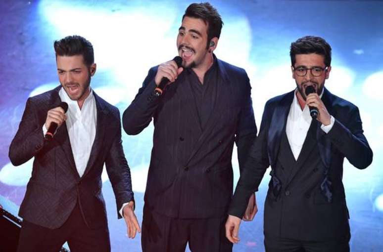 Gianluca Ginoble (esquerda), Ignazio Boschetto (centro) e Piero Barone (direita) durante a última edição do Festival de Sanremo