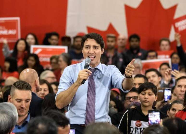 Justin Trudeau em ato de campanha em Vaughn, na província de Ontário