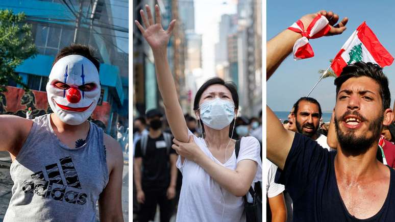 Protestos no Chile, em Hong Kong e no Líbano