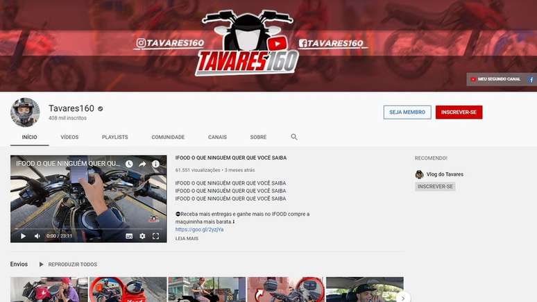 Tavares 160, um dos maiores youtubers do nicho, tem 407 mil seguidores