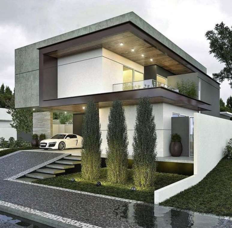 30. Esta casa moderna ficou completa com a escada externa. Foto: Instagram