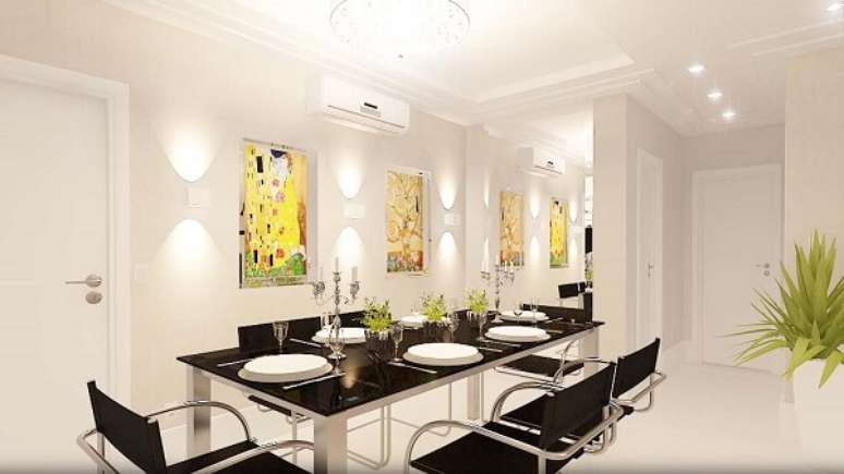 49. Spot de luz embutir utilizado para ilumina&ccedil;&atilde;o da sala de jantar. Fonte: Pinterest