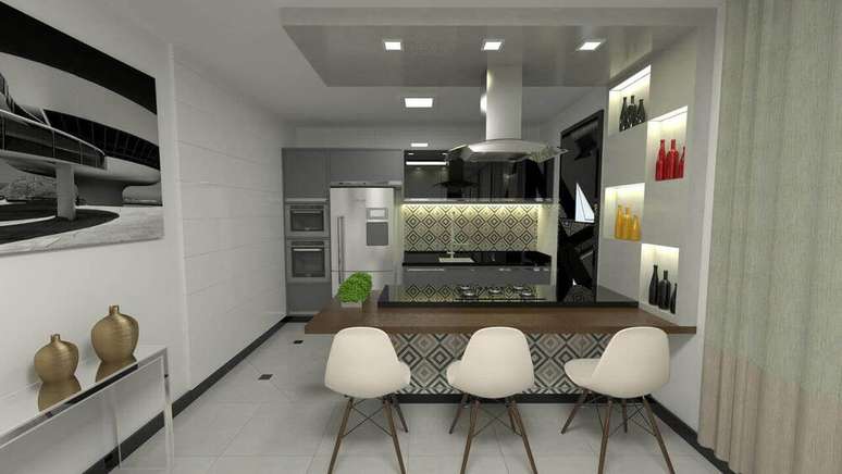 37. O aparador de vidro deve ter um espa&ccedil;o no c&ocirc;modo. Projeto de Juliana Juli&atilde;o da Mata