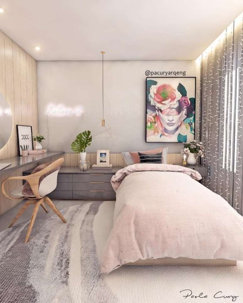 34. Quartos pequenos tamb&eacute;m podem ter uma cadeira para estudos &ndash; Por: Instagram