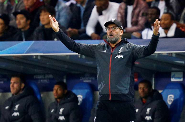 Juergen Klopp durante partida do Liverpool contra o Genk pela Liga dos Campe&otilde;es
23/10/2019 REUTERS/Francois Lenoir