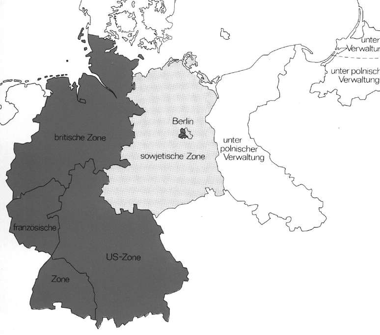 Mapa das Alemanhas Ocidental e Oriental.
