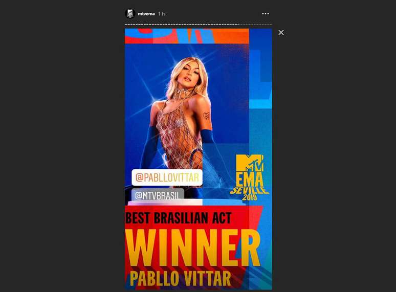 Pabllo Vittar foi eleita a Melhor Artista Brasileira pela MTV europeia