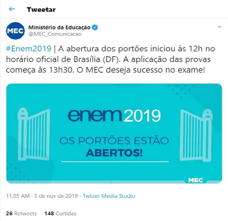 Informação errada foi publicada no perfil oficial do MEC no Twitter