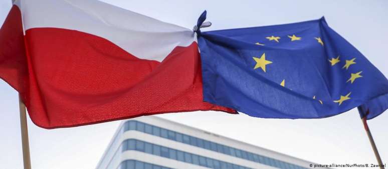 Bandeiras da Polônia e da UE: reformas do Judiciário polonês são vistas por Bruxelas como uma ameaça ao Estado de direito