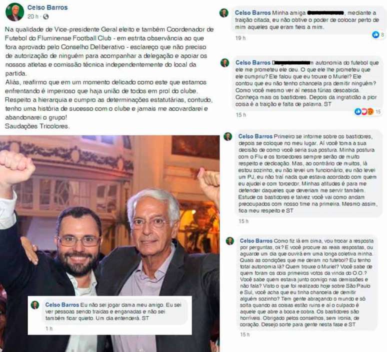 Celso Barros usou uma foto com Mário, mas criticou o presidente nos comentários (Foto: Reprodução/Facebook)