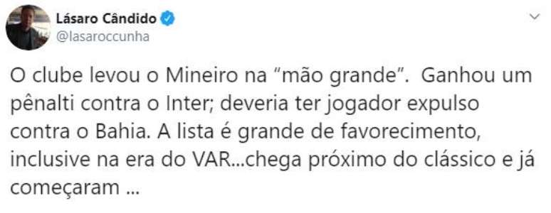 Vice do Galo rebate reclamações de cruzeirenses (Foto: Reprodução/Twitter)