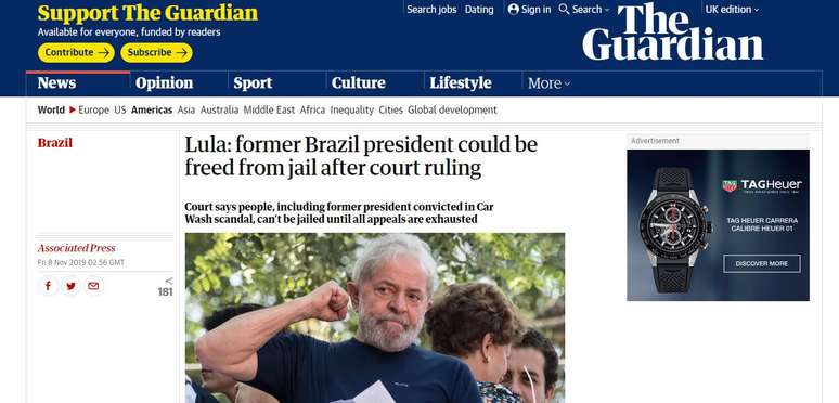 The Guardian - decisão do STF que beneficia Lula