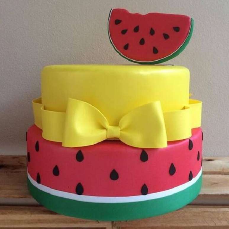 98. Bolo da Magali fake com desenho de melancia. Fonte: Pinterest