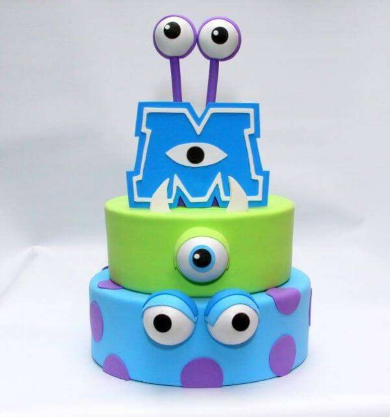 115. A decoração do bolo de eva se inspira no filme Monstros S.A. Fonte: Pinterest