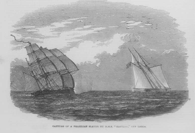 Carregado de africanos escravizados, navio brasileiro Andorinha é capturado pela Marinha britânica na costa da Nigéria, em 1849