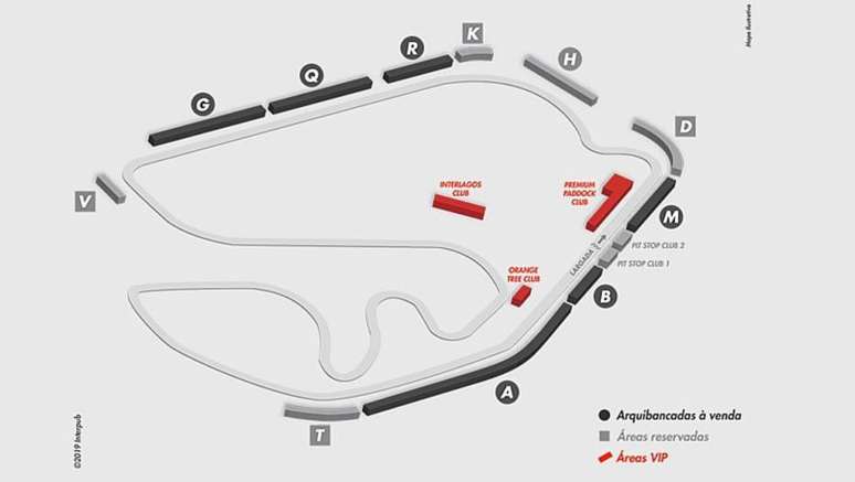 Mapa com os setores para o p&uacute;blico no aut&oacute;dromo de Interlagos
