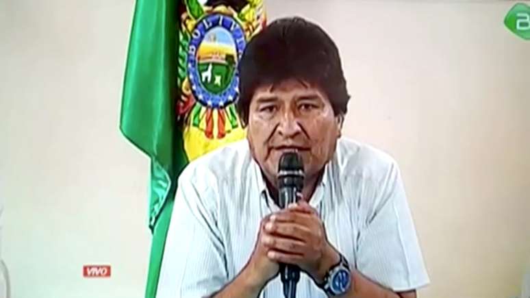 Presidente da Bolívia, Evo Morales, durante anúncio de renúncia em Cochabamba
TV do Governo da Bolívia via REUTERS