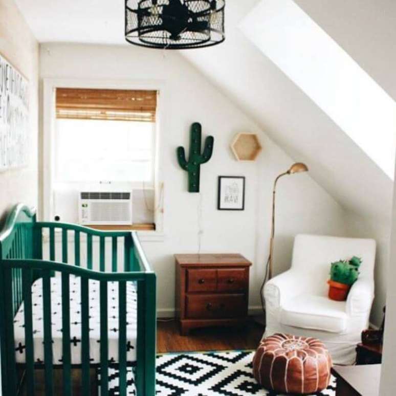 18. Temas para quarto de bebê com detalhes em verde e decoração minimalista – Por: Dicas de Mulher