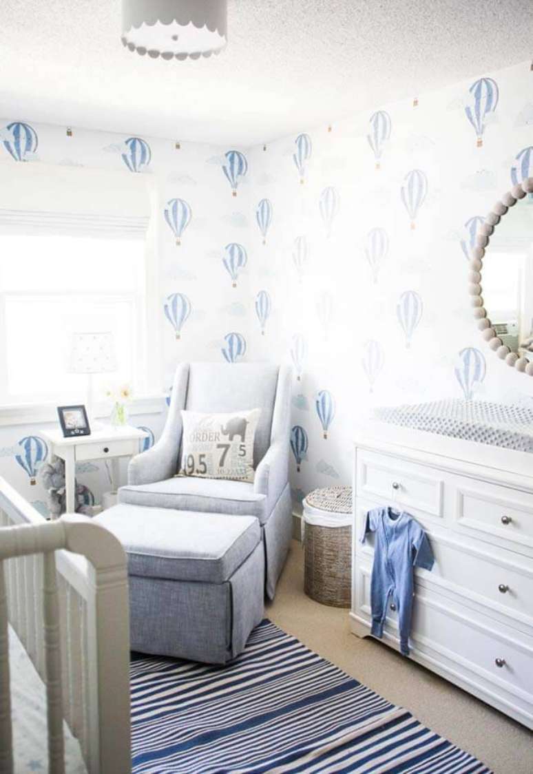 27. Temas para quarto de beb&ecirc; com bal&otilde;es no papel de parede &ndash; Por: Ideias Decor