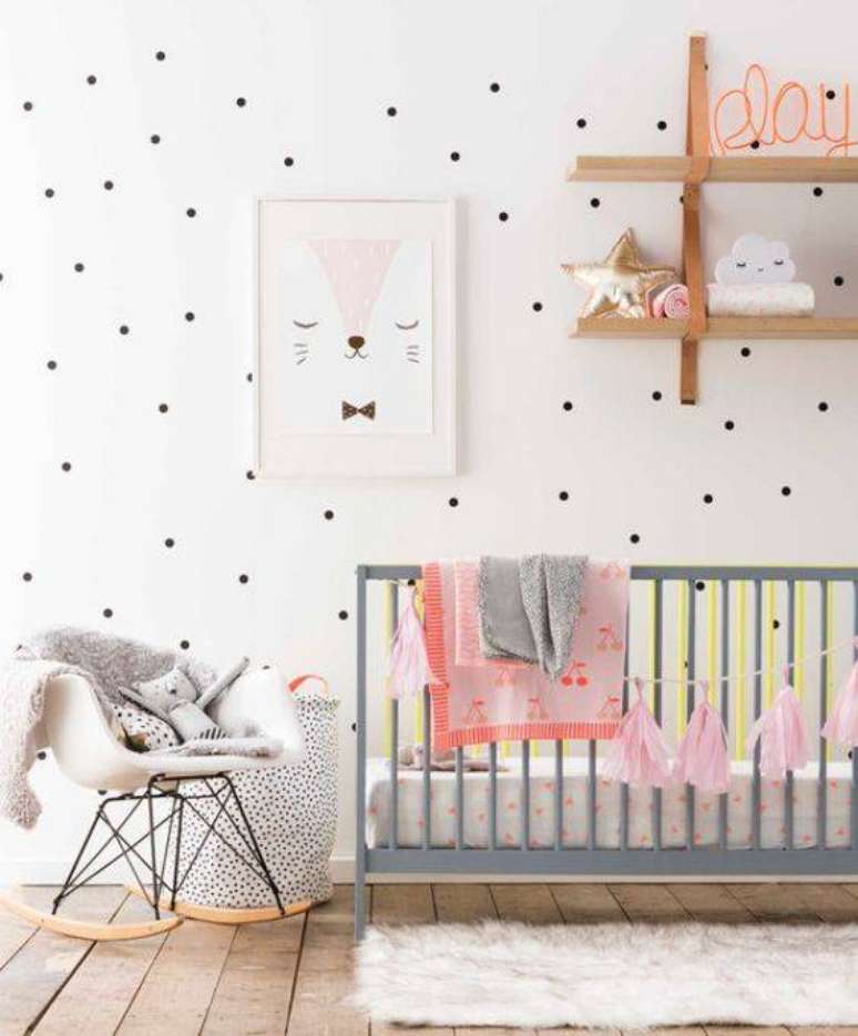 34. Temas para quarto de bebê rosa, cinza e branco – Por: Dicas de Mãe