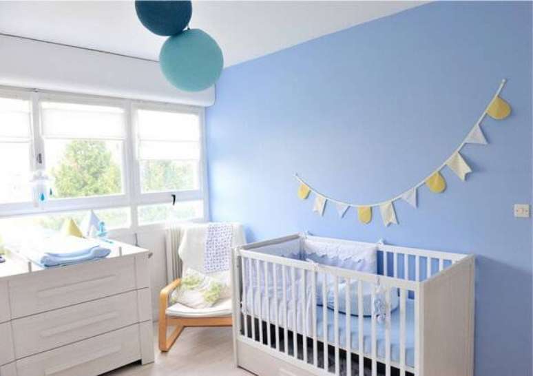 44. Temas para quarto de bebê com azul e branco – Por: Quarto de B