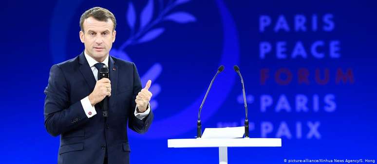 Macron discursou na abertura do Fórum da Paz, em Paris