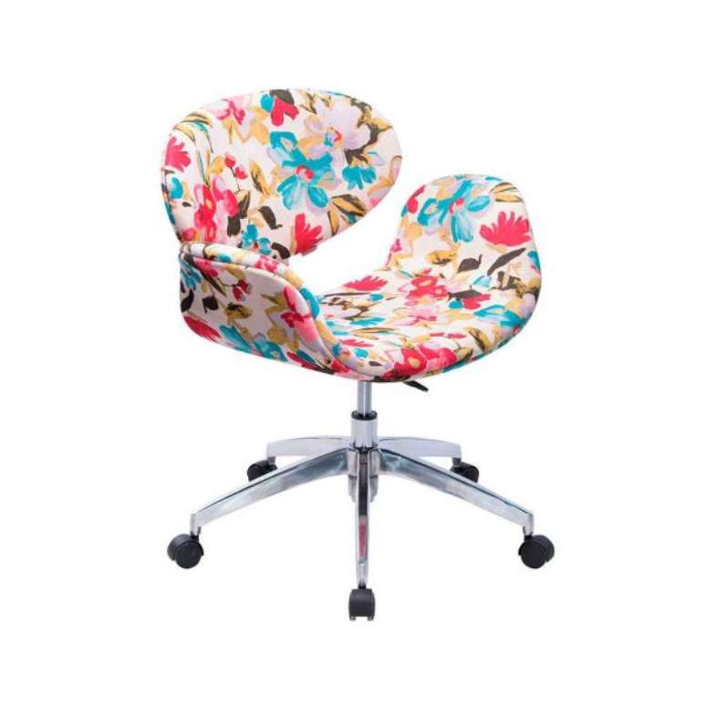 16. Poltrona giratória floral com regulagem para escritório – Por: Design Chair