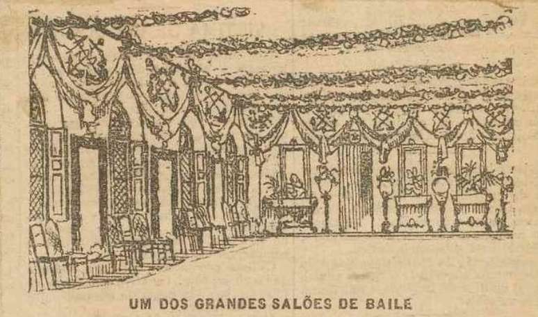 Desenho da sala de baile no Gazeta de Not&iacute;cias