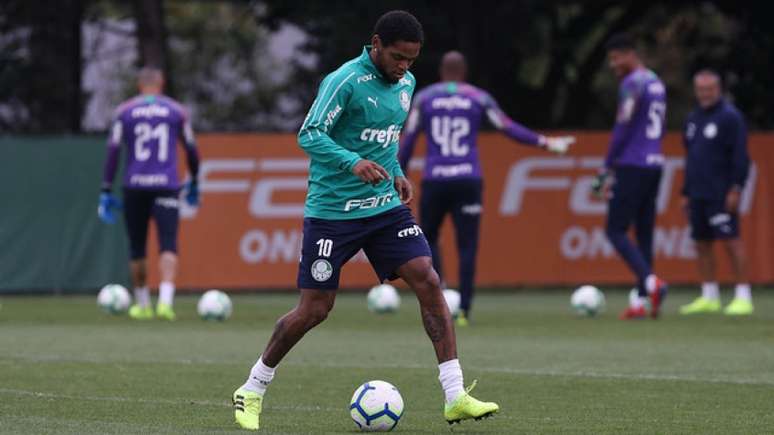 Luiz Adriano esteve no gramado apenas para uma atividade isolada nesta sexta-feira (Agência Palmeiras/Divulgação)