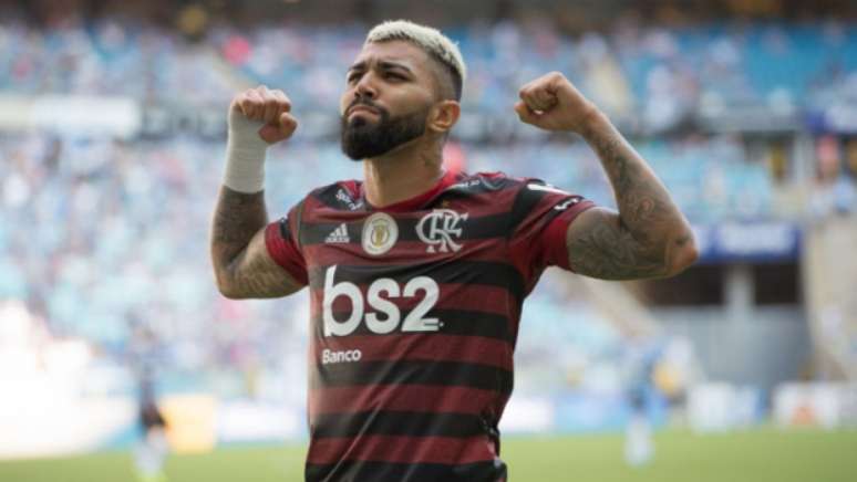 Gabigol comemora gol do triunfo contra Grêmio (Alexandre Vidal / Flamengo)