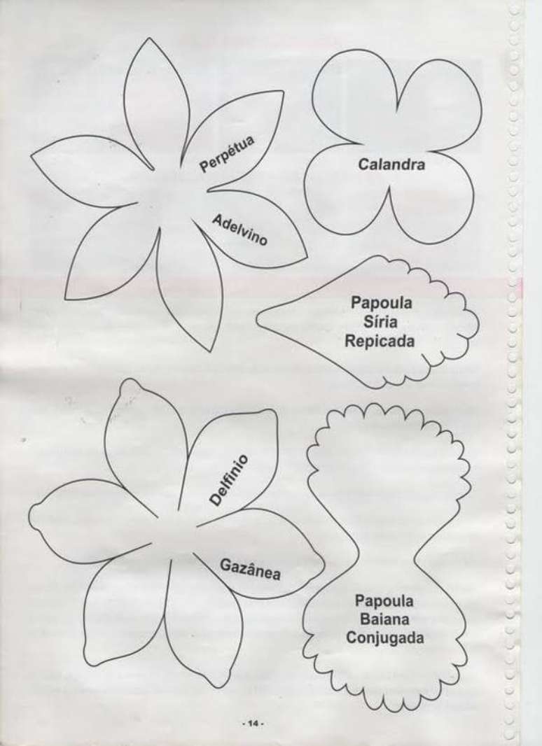 13. Moldes diversos para flores de EVA. Fonte: Pausa Criativa Artesanatos