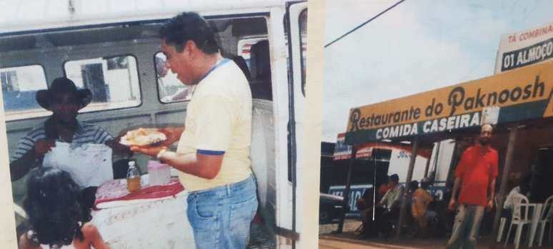 Banner em destaque no restaurante exibe fotos das diversas fases do neg&oacute;cio, desde que come&ccedil;ou, ainda na kombi