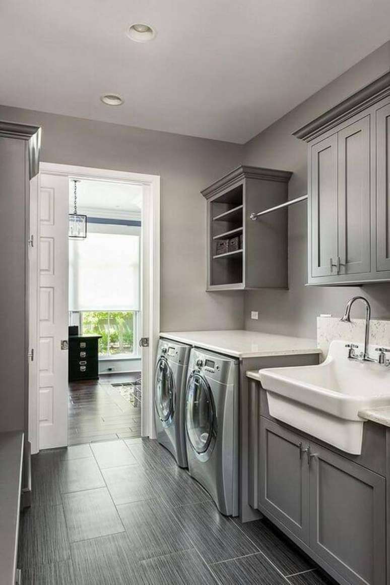 45. Lavanderia com cores neutras &ndash; Via: Revista Vd
