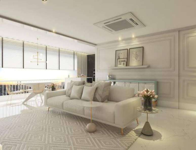 7. Decora&ccedil;&atilde;o de sala de estar em tons neutros &ndash; Projeto: Maria Eduarda