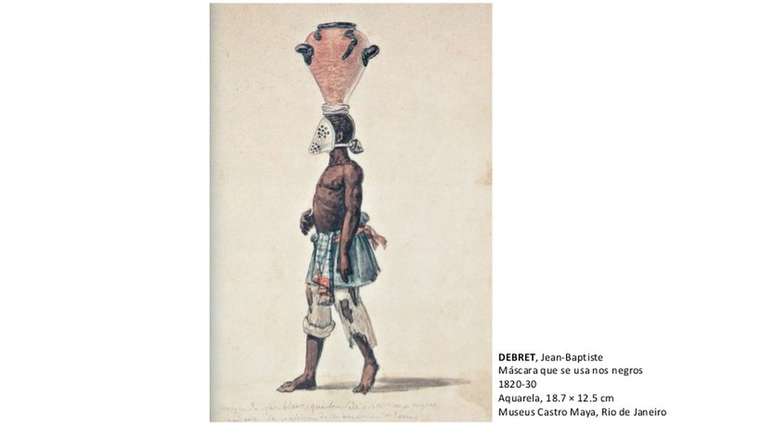 Reprodução de aquarela pintada por Jean-Baptiste Debret; escravos responsáveis pelo manejo de esgoto de cidades brasileiras