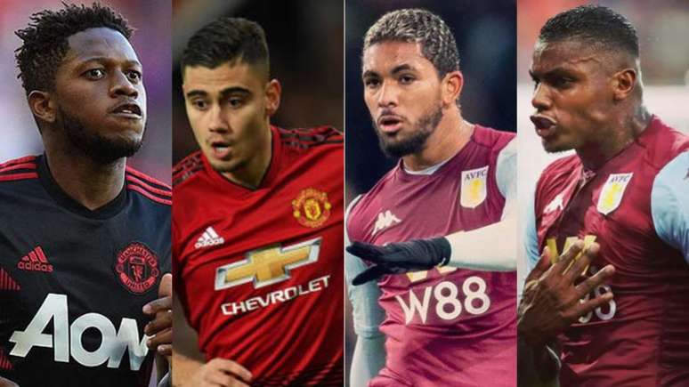 Fred, Andreas Pereira, Douglas Luiz e Wesley Moraes: Sotaque brasileiro na Premier League (Foto: AFP; Divulgação)