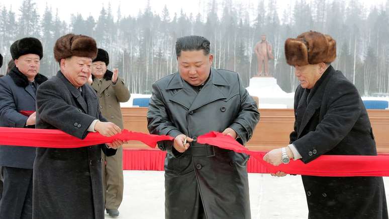 Kim Jong-un durante a cerimônia de abertura de Samjiyon