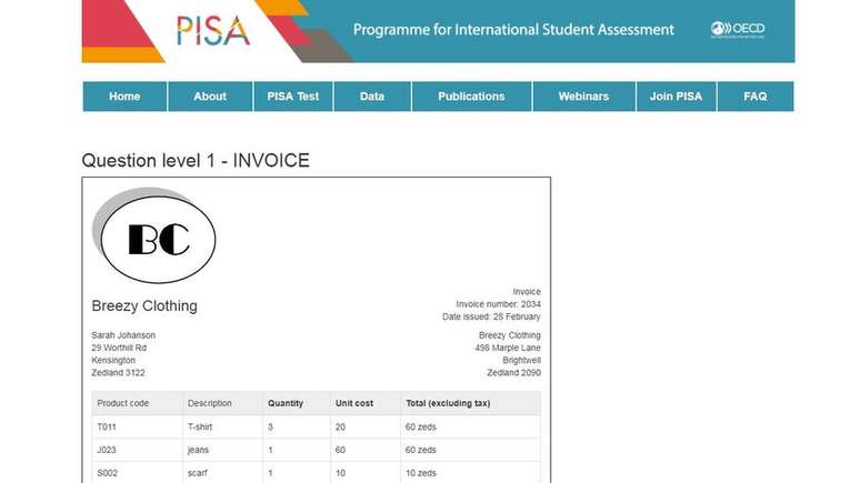 Pergunta de finan&ccedil;as do Pisa 2012 em ingl&ecirc;s; objetivo n&atilde;o era que alunos fizessem conta, mas sim avaliar seu conhecimento b&aacute;sico de termos financeiros para a vida cotidiana