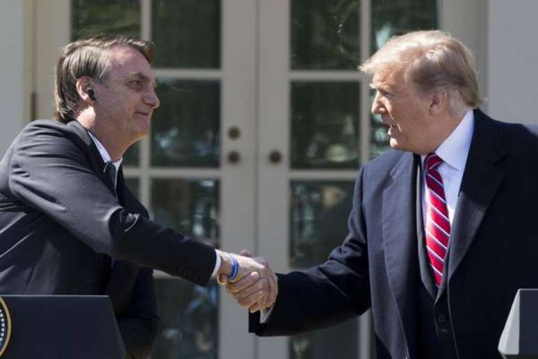 Jair Bolsonaro e Donald Trump durante reunião na Casa Branca, em março