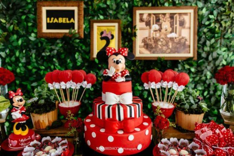 2 – Decoração para festa da minnie vermelha com elementos pontuais nas cores amarelo, preto e branco. Fonte: Dcore Você