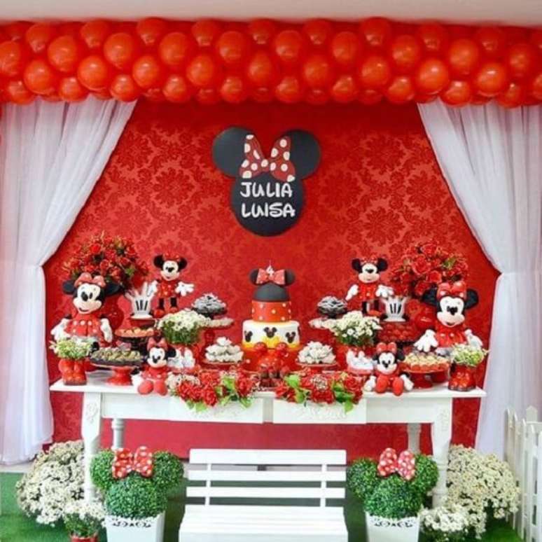 16 – Decoração de mesa para festa da Minnie vermelha. Fonte: Pinterest