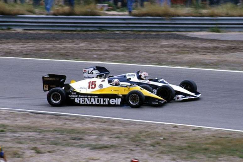 Prost tira Piquet da pista no GP da Holanda de 1983.