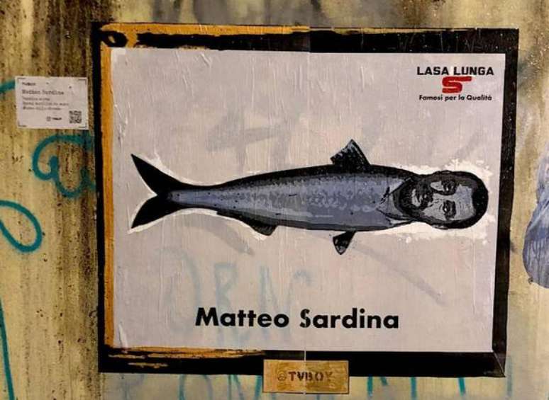 Artista retrata Salvini como uma sardinha em mural de Milão