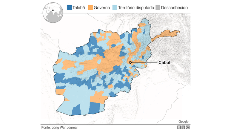 Mapa dos territórios no Afeganistão