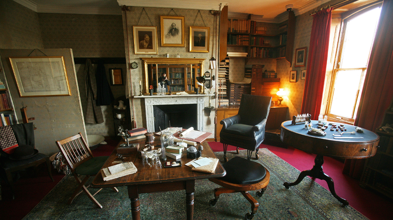 O estúdio de Darwin em sua casa, a Down House, agora é preservado como museu