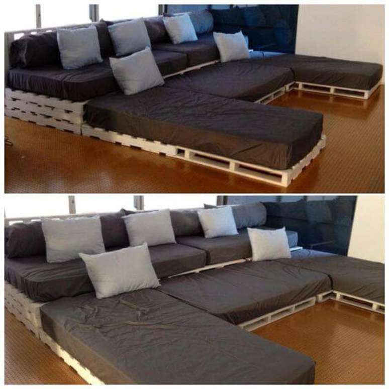 50. Cinema em casa sof&aacute; com pallets. Fonte: Pinterest