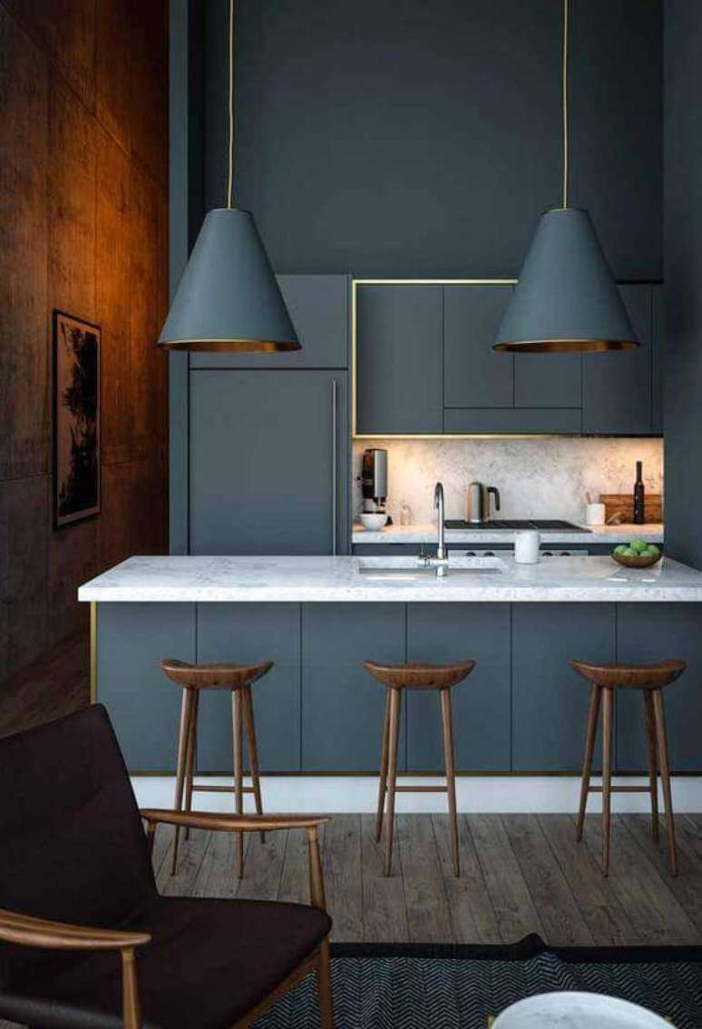 76. Lustre azul para cozinha americana &ndash; Via: Ideias Decor
