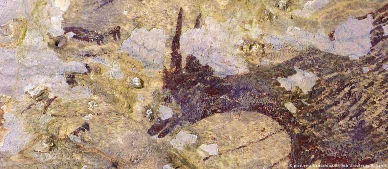 Detalhe de desenho de 44 mil anos encontrado em caverna na Indon&eacute;sia